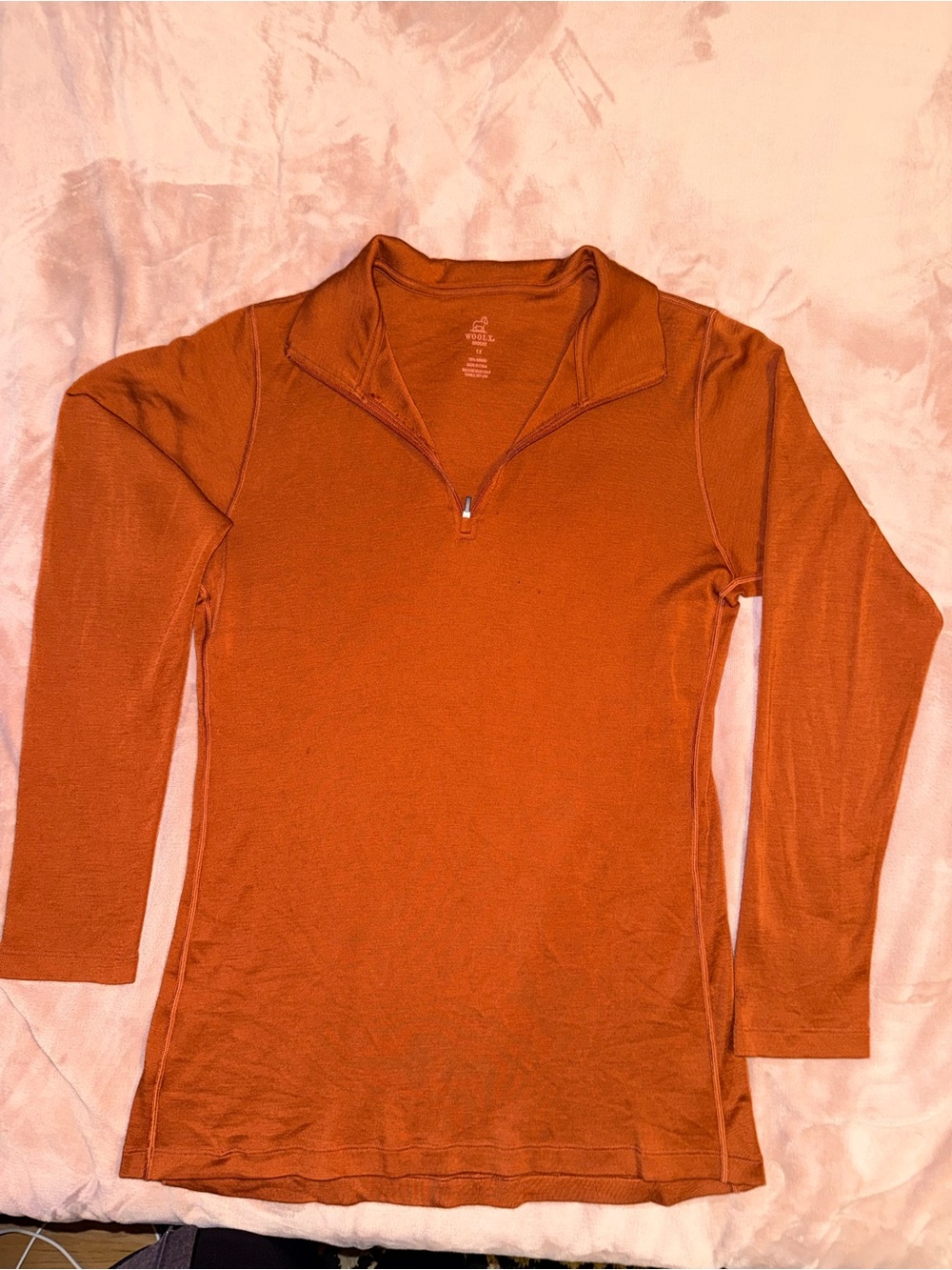Woolx Brooks Quarter-Zip Long Sleeve Top in Rust, slim fit